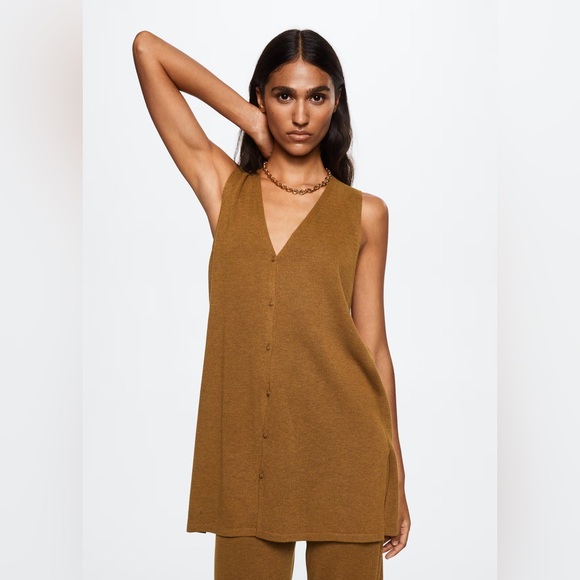 NWT MANGO Knit Sleeveless Sweater/Vest in Camel - Picture 2 of 8